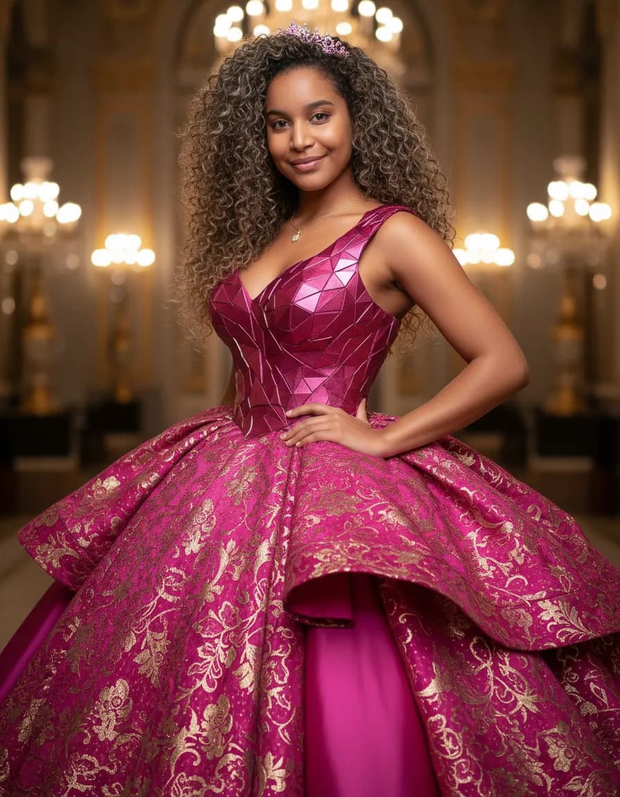 Photorealistic Magenta–Fuchsia Fantasy Ball Gown Portrait