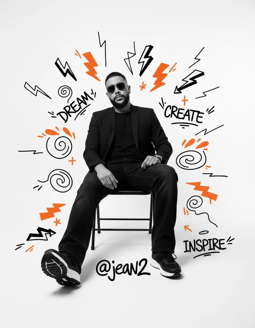 Ultra-Realistic B&W Studio Portrait With Graffiti Accents