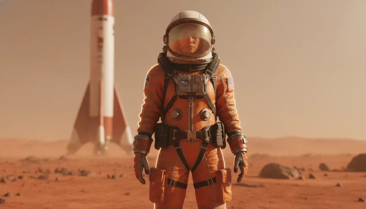 Cinematic Martian Landscape Portrait of Female Astronaut