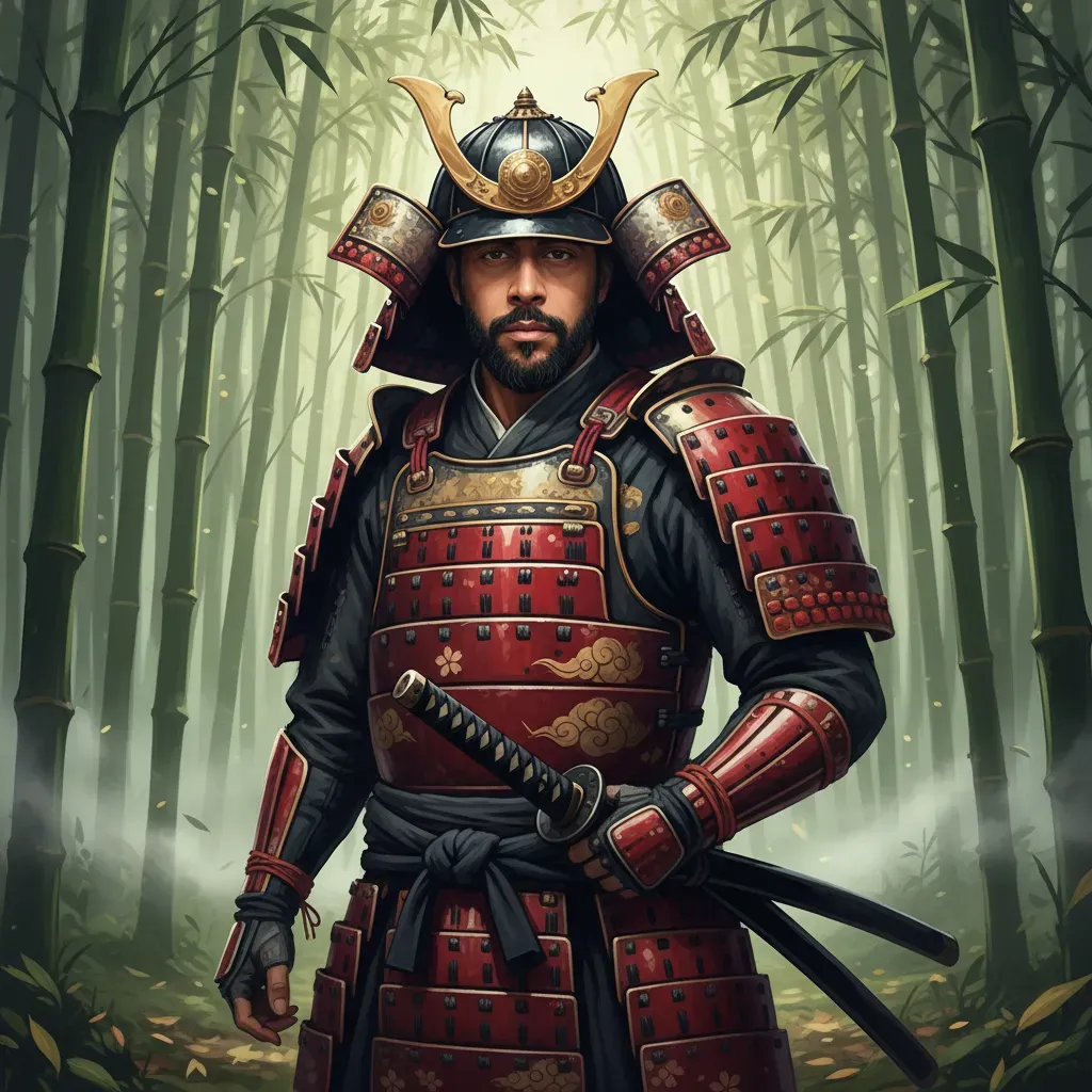 Epic Japanese Samurai Portrait in Bamboo Forest