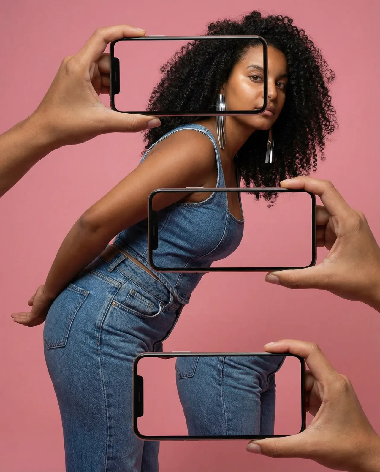 Stylized Studio Fashion Composition with Smartphones