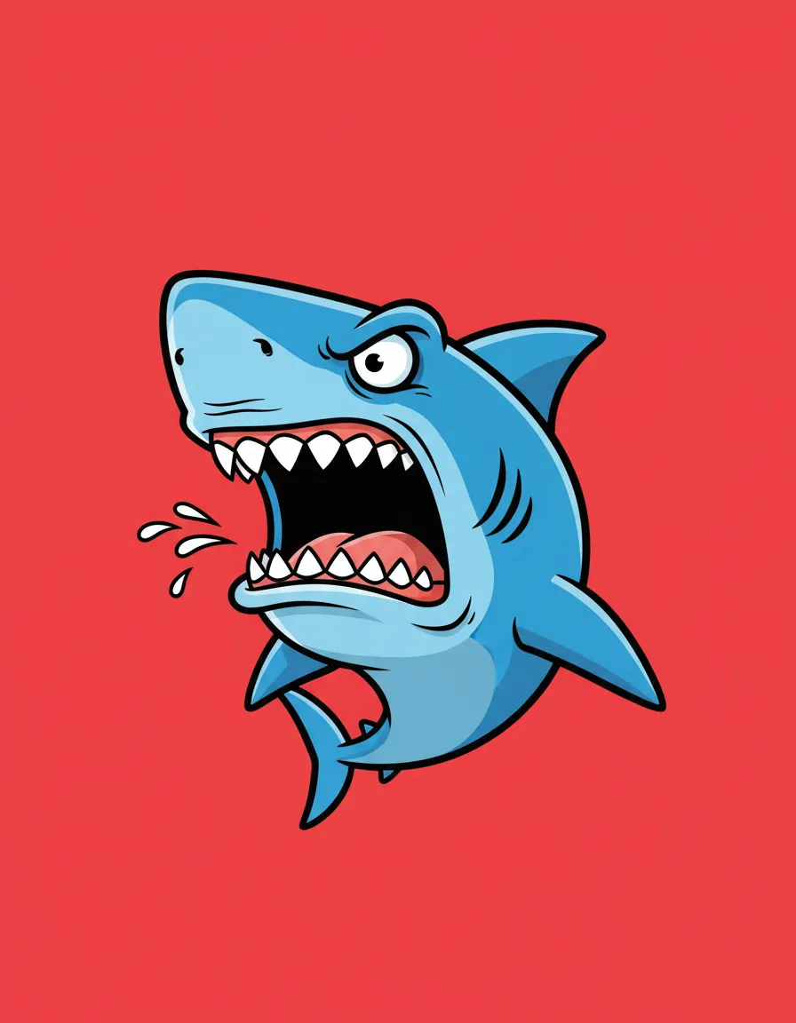 Angry Cartoon Shark Flat Vector Illustration Template