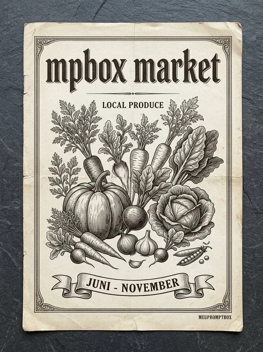 Vintage Botanical Market Poster with Engraving Typography Style