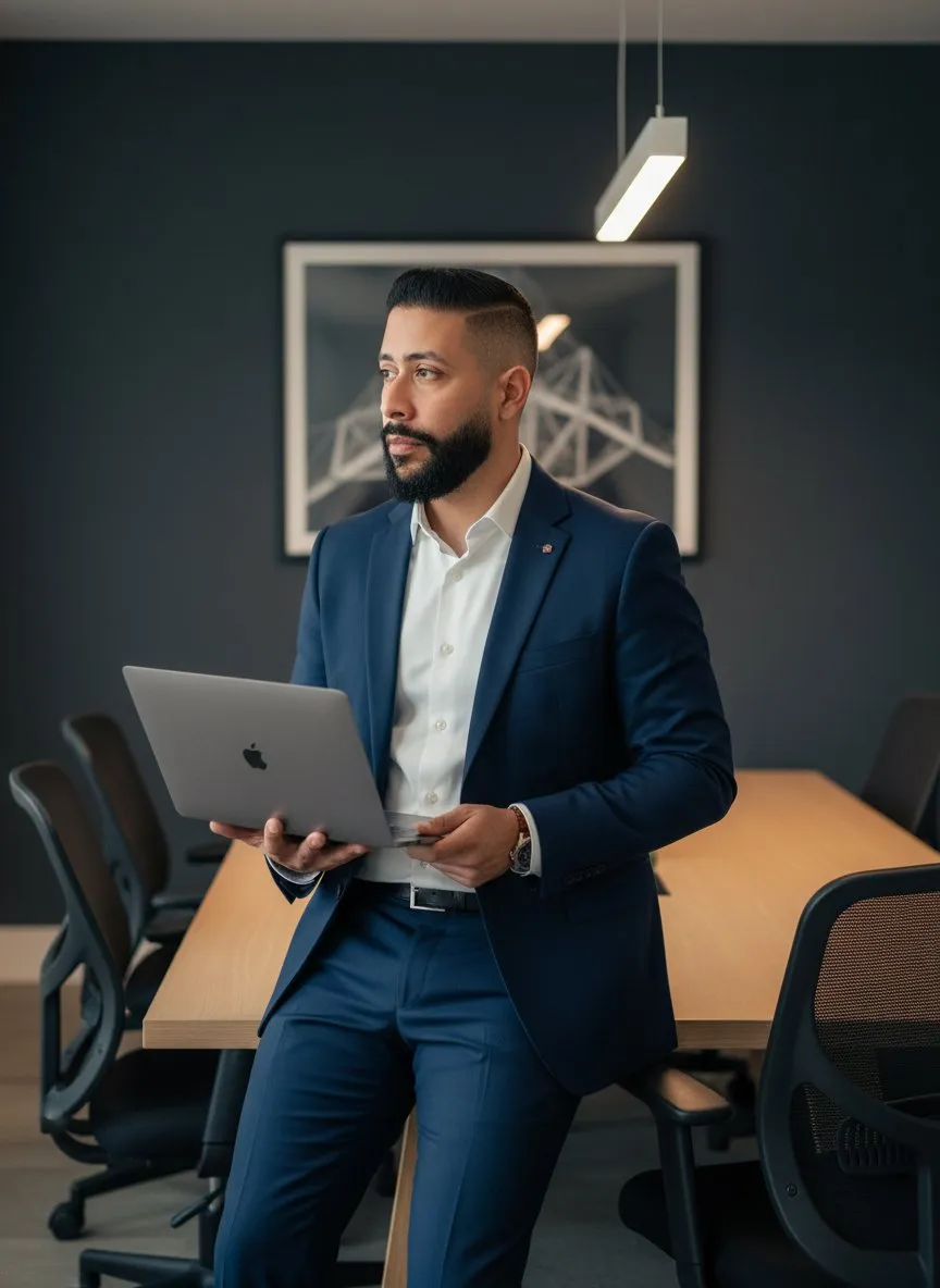 Modern Corporate Executive Portrait with Minimalist Office Aesthetic
