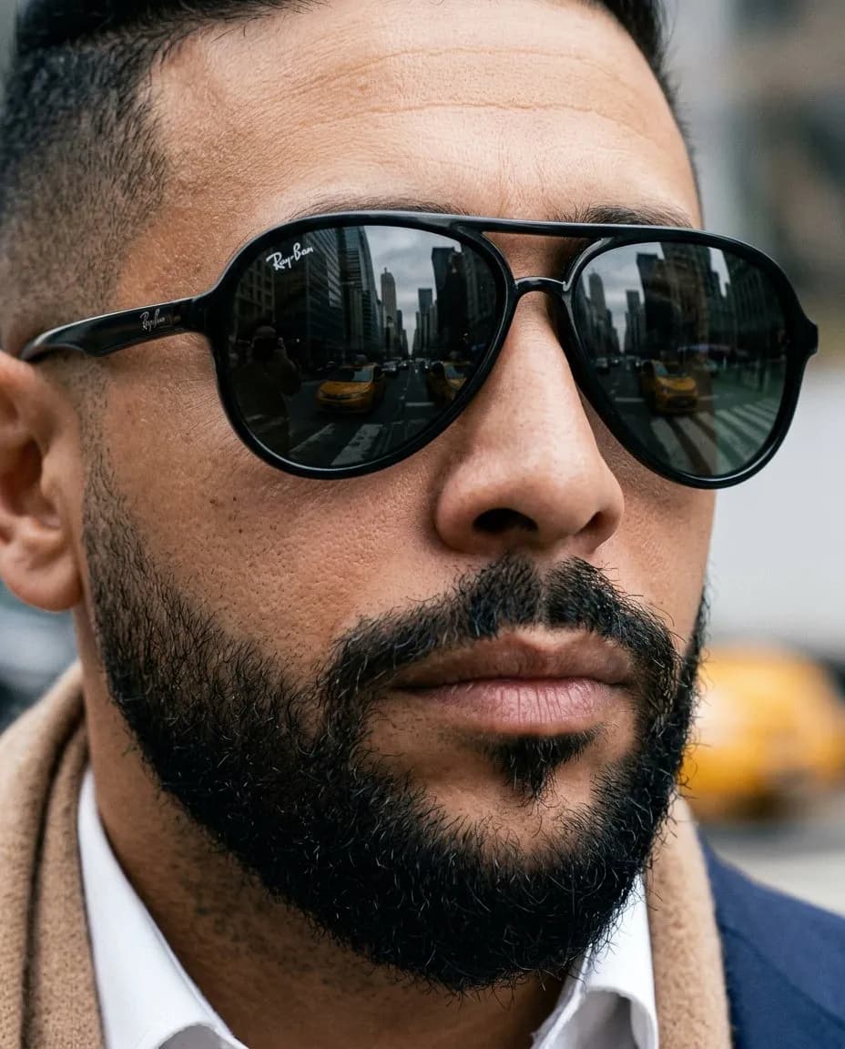 Extreme Close-Up High-Fashion Editorial Portrait with Urban Reflections