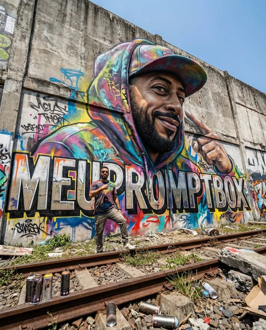 Cinematic Low-Angle Street Art Portrait With 3D Mural Integration