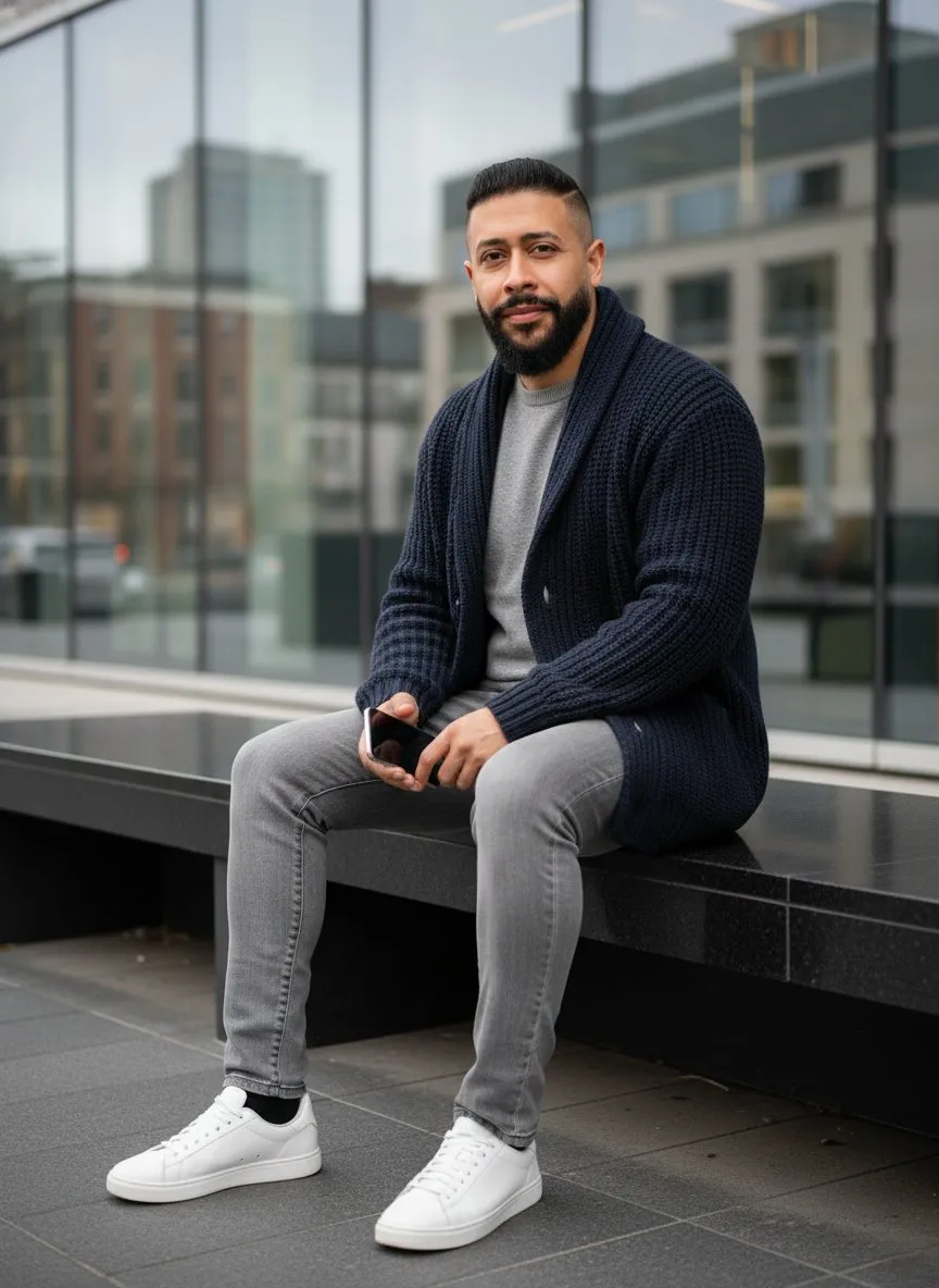 Modern Urban Lifestyle Portrait with Relaxed Fashion Aesthetic
