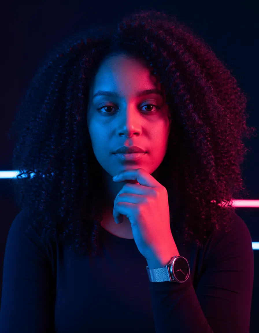 Dual-Tone Portrait with Bold Neon Lighting