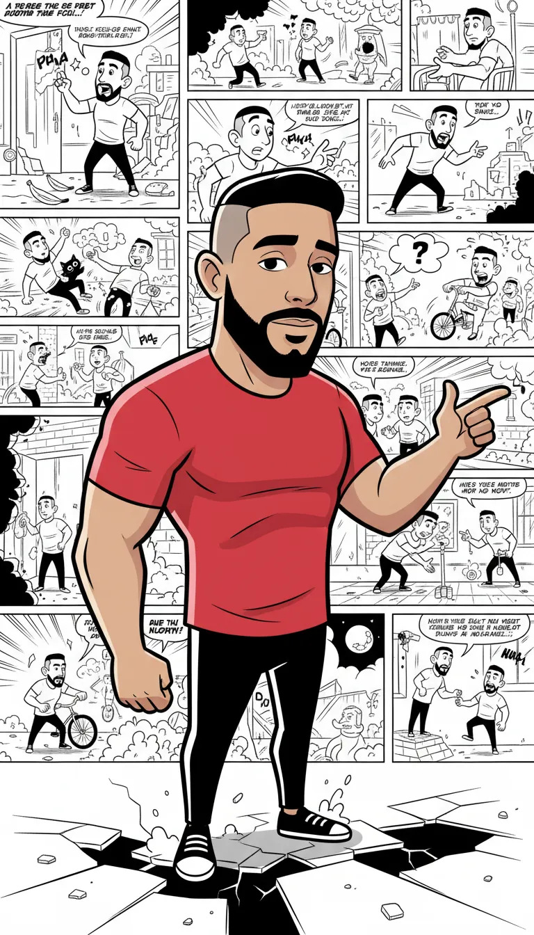 Bold Cartoon Hero in Comic Strip World