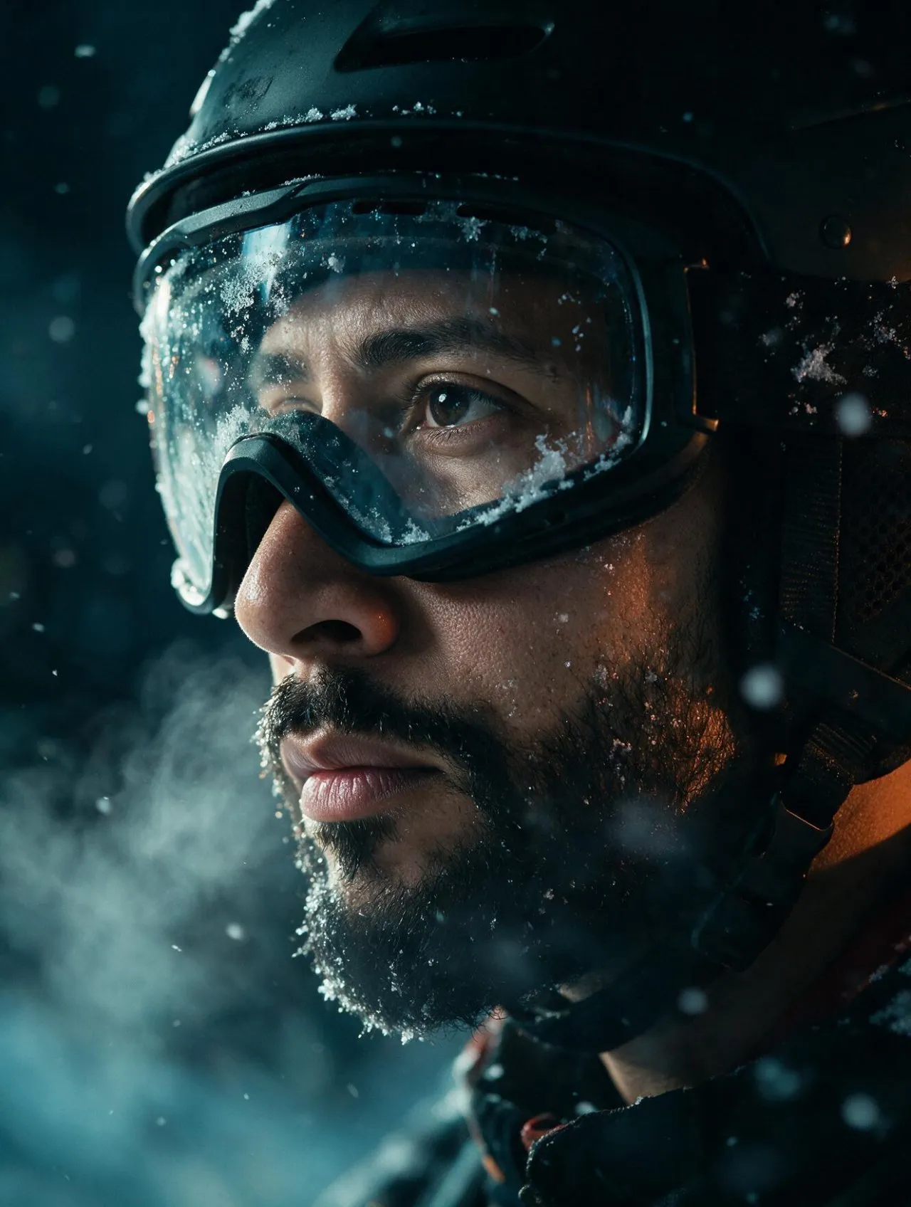 Cinematic Winter Athlete Close-Up: Hyper-Realistic Profile Portrait