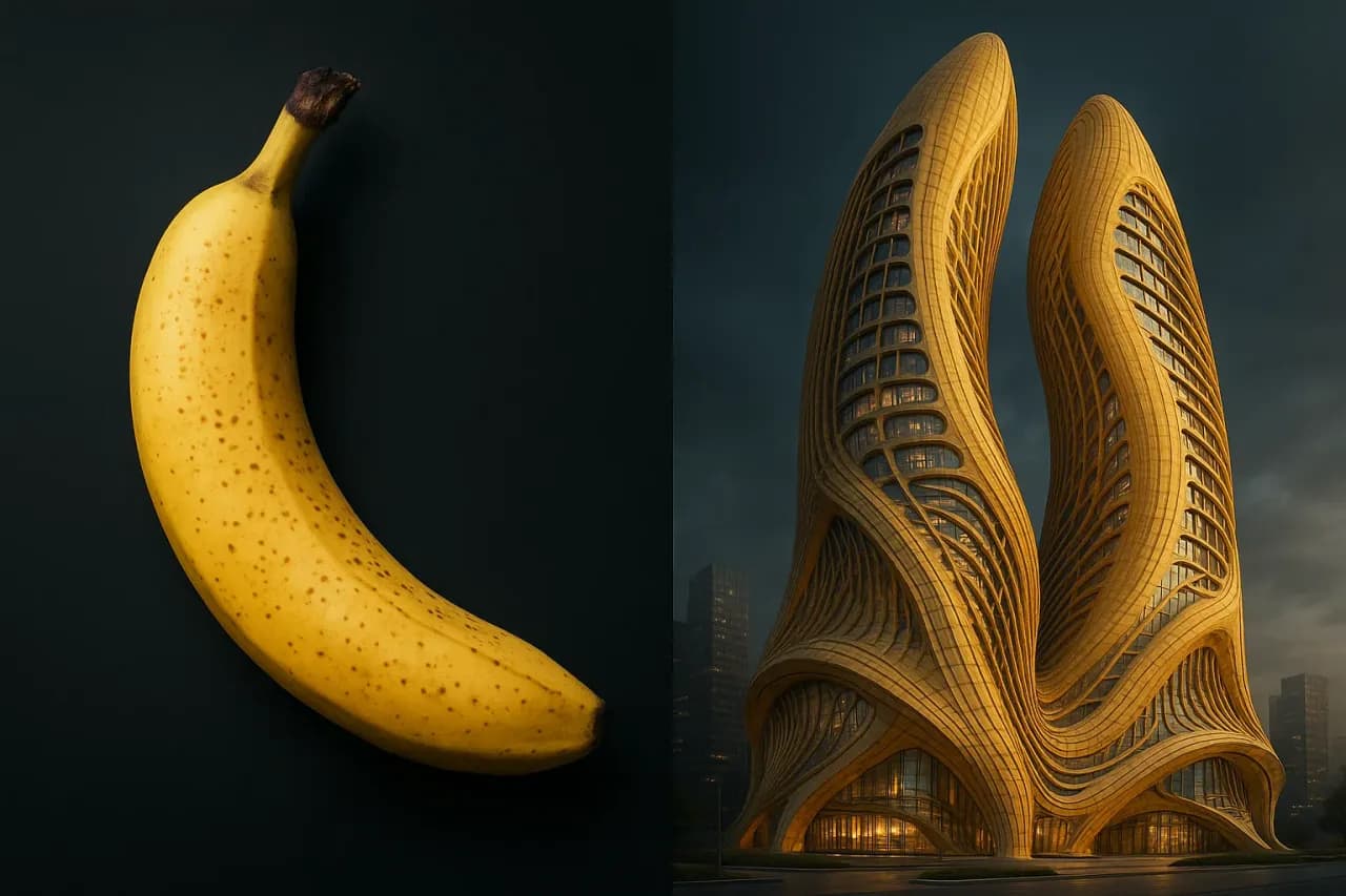 Split Image: Banana & Futuristic Architecture