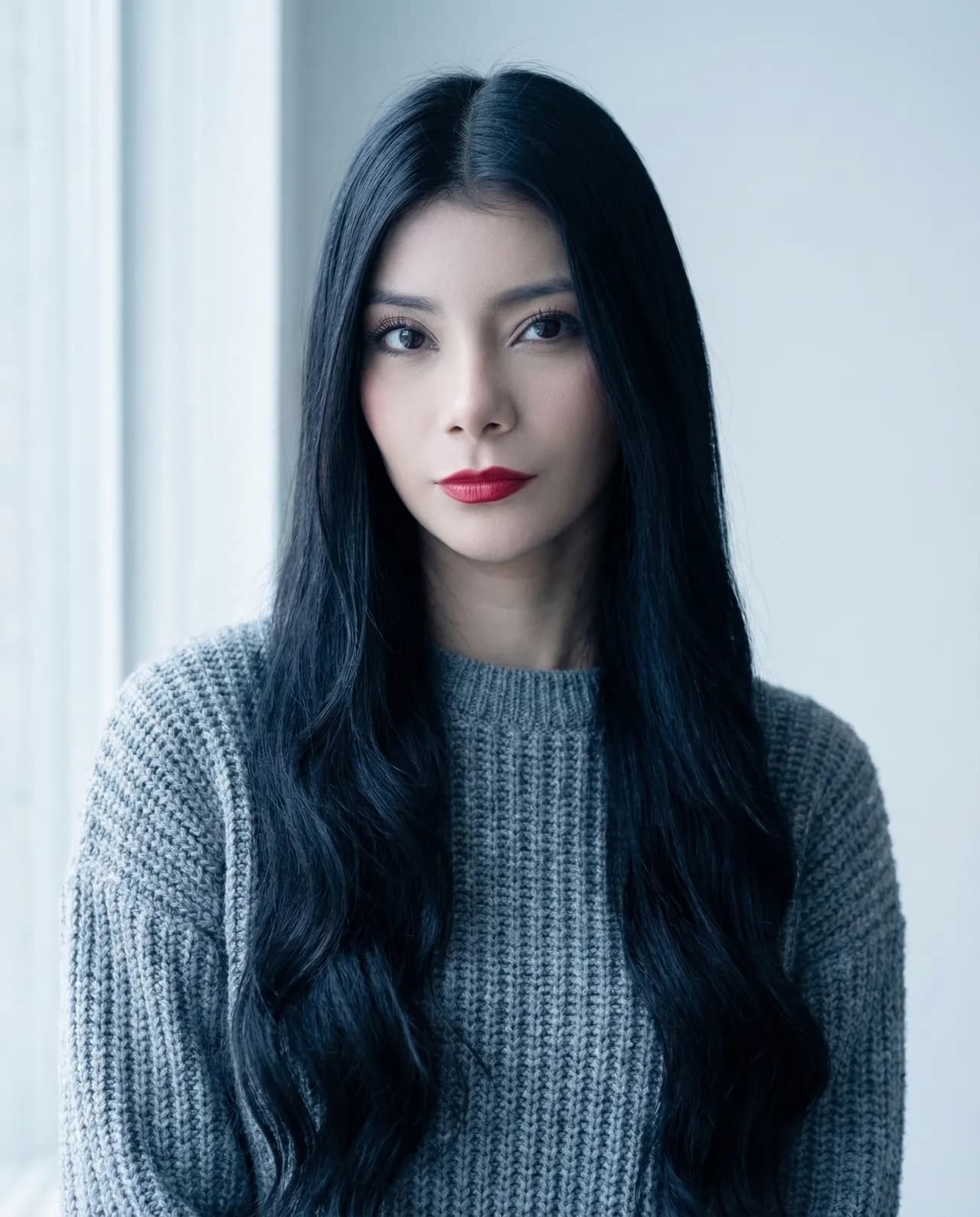 Scandinavian Minimalist Editorial Shoulder-Up Portrait, Cool Light - Imagem 1