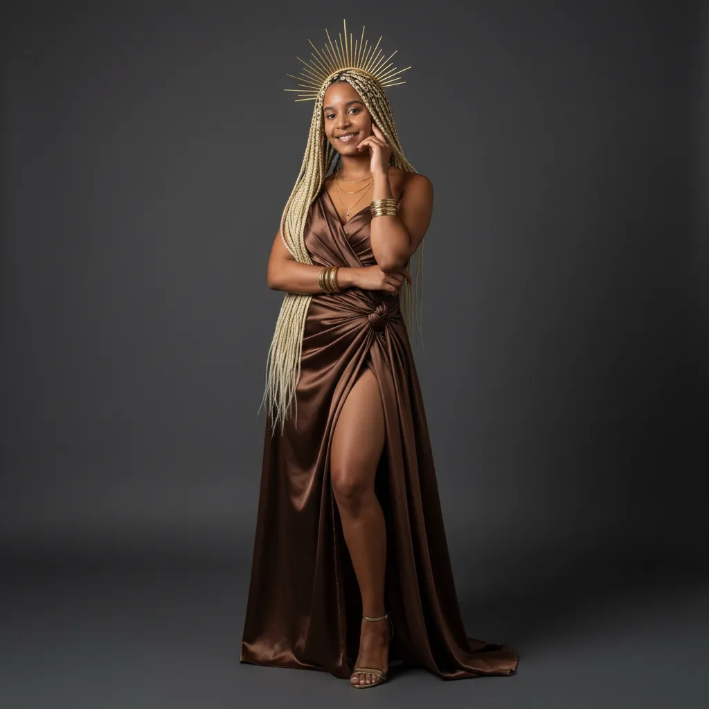 Bronze Satin Halo-Gown Portrait