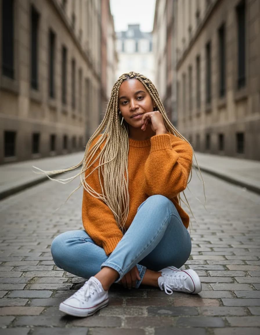 Urban Casual Look — Seated Street Portrait
