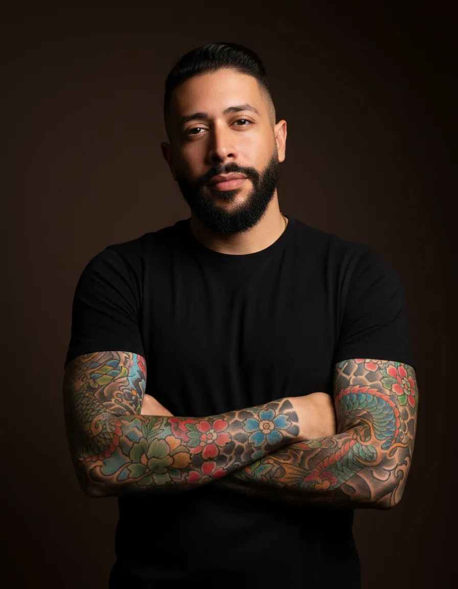 Cinematic Warm Studio Tattoo Portrait Template