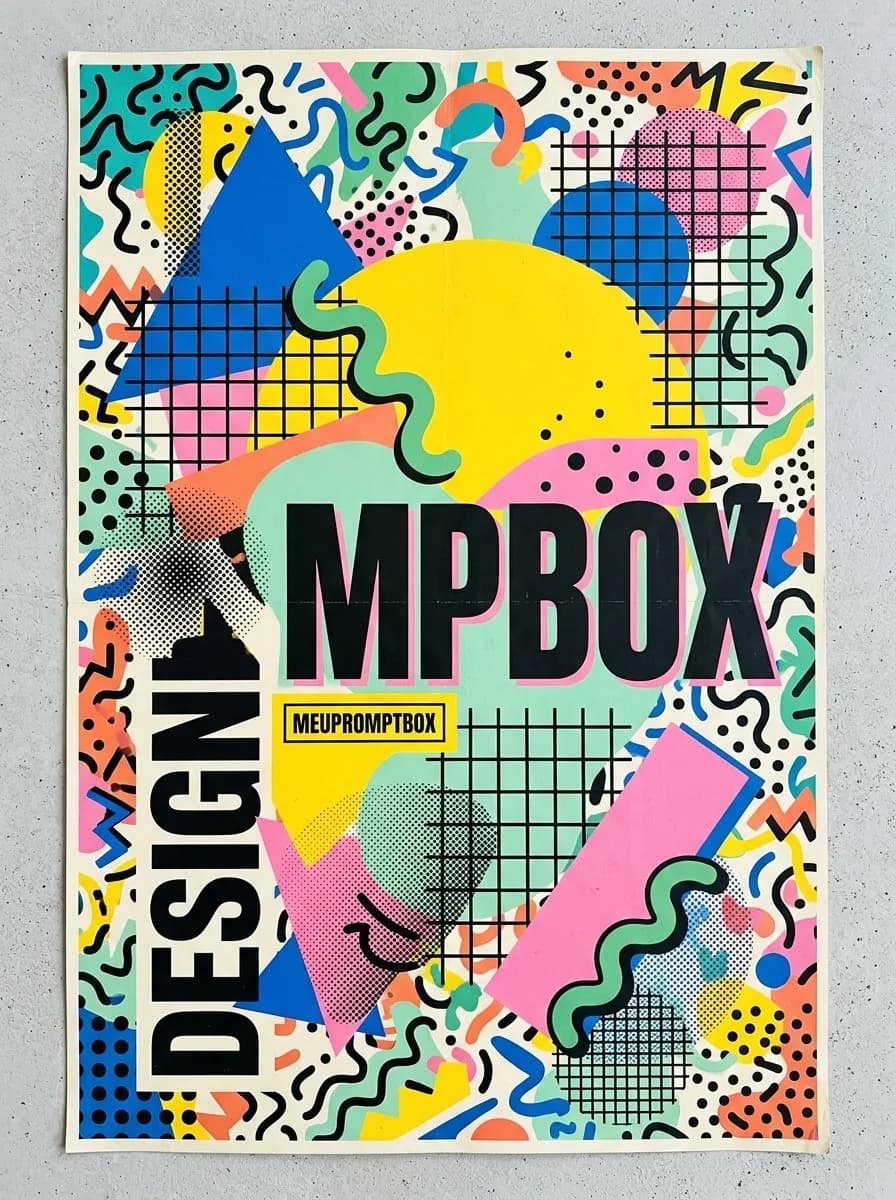 Memphis Style Geometric Poster with Vibrant 80s Design Aesthetic