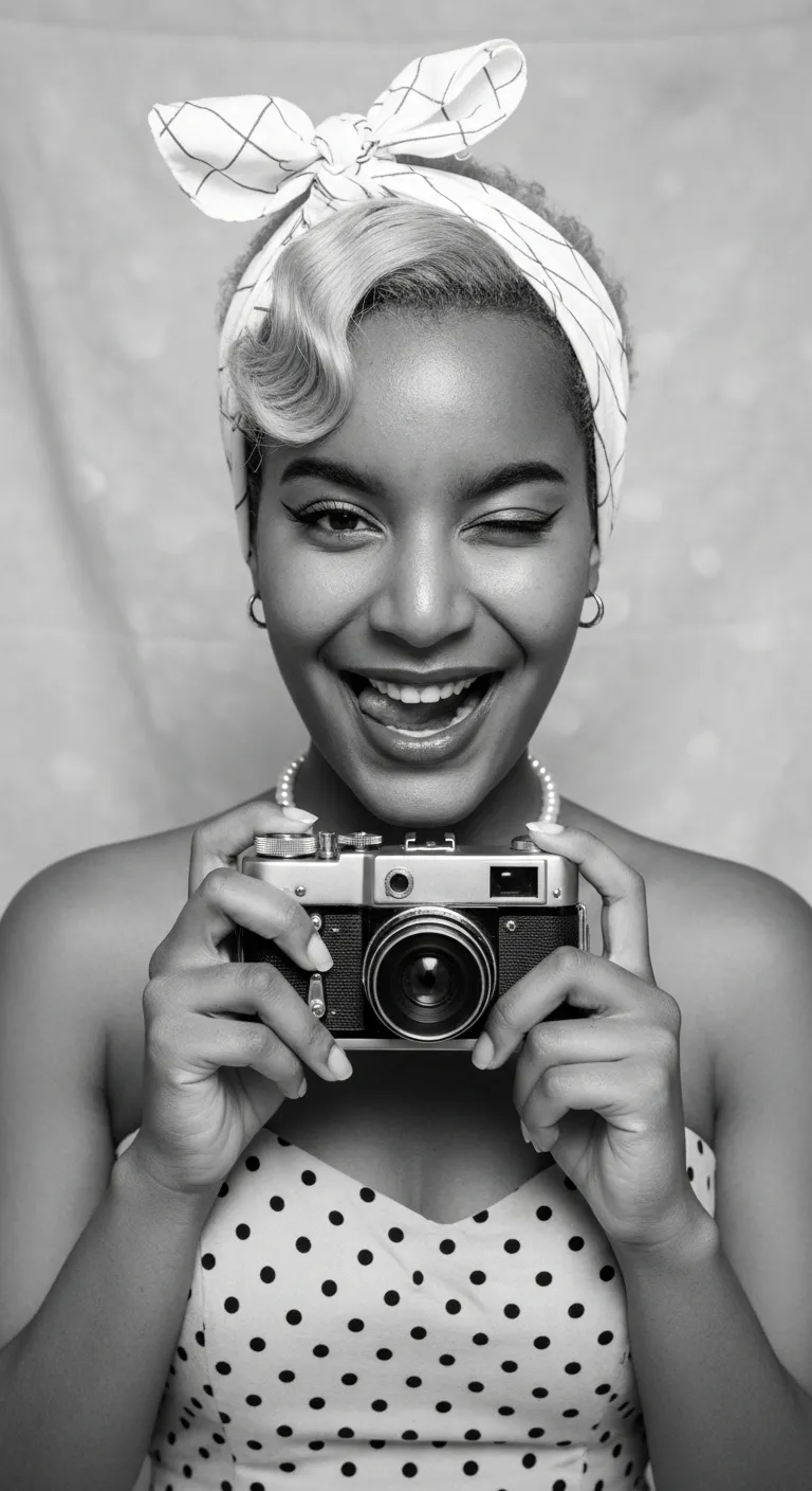 Vintage Pin-Up Girl with Retro Camera