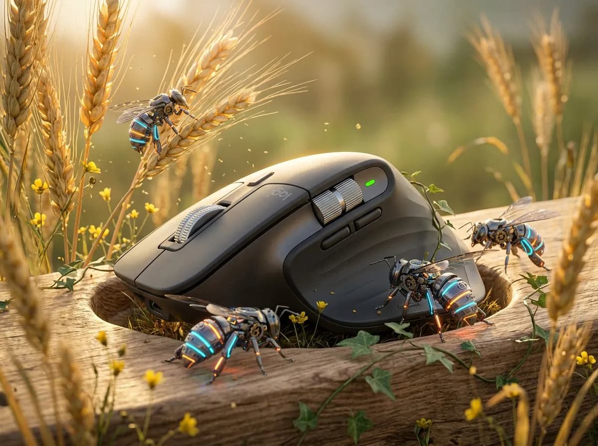 Ultra-Realistic Cinematic Macro Product Photography with Cyberpunk Bees