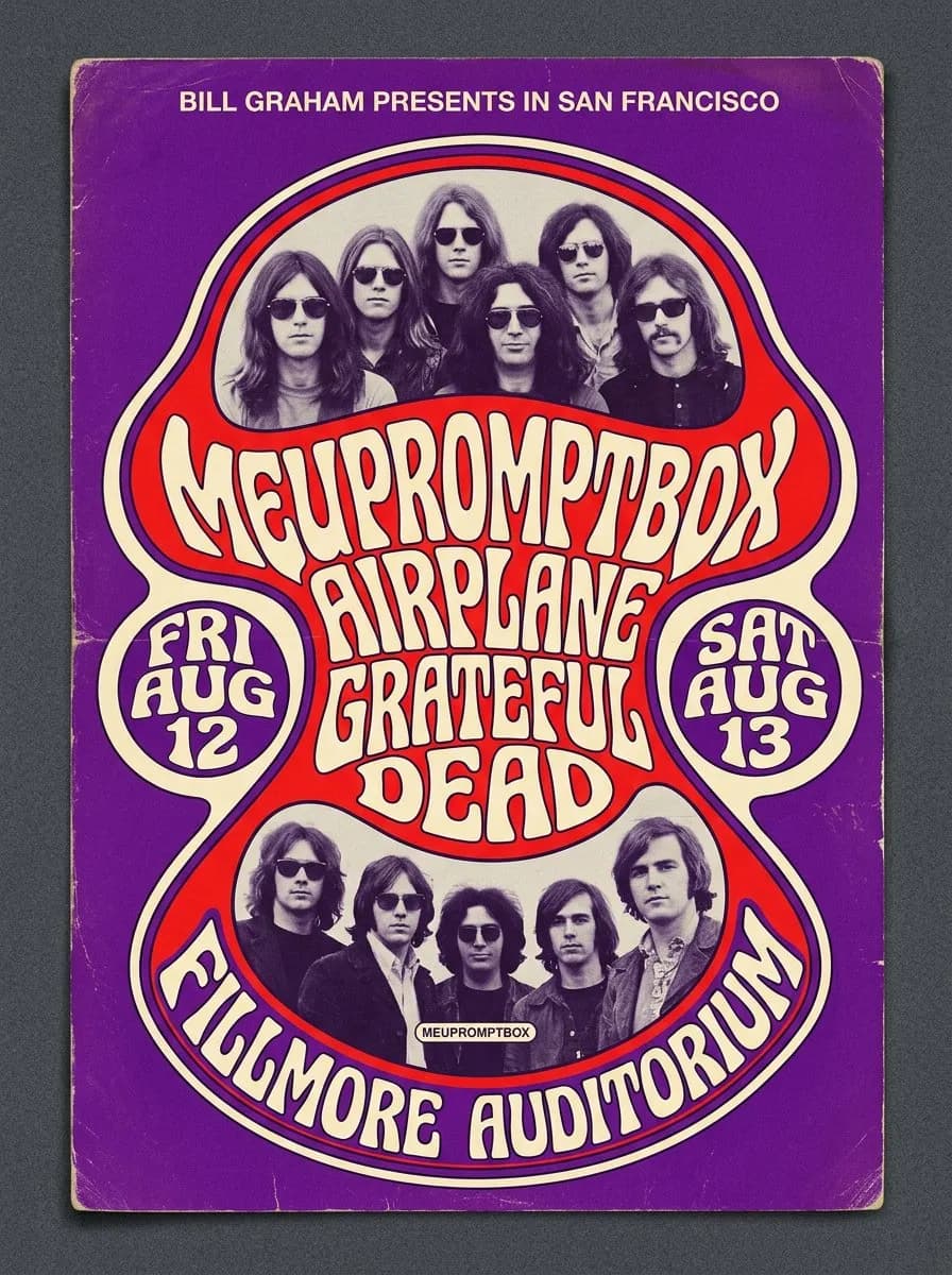 Psychedelic Concert Poster with Liquid Typography and 60s Aesthetic