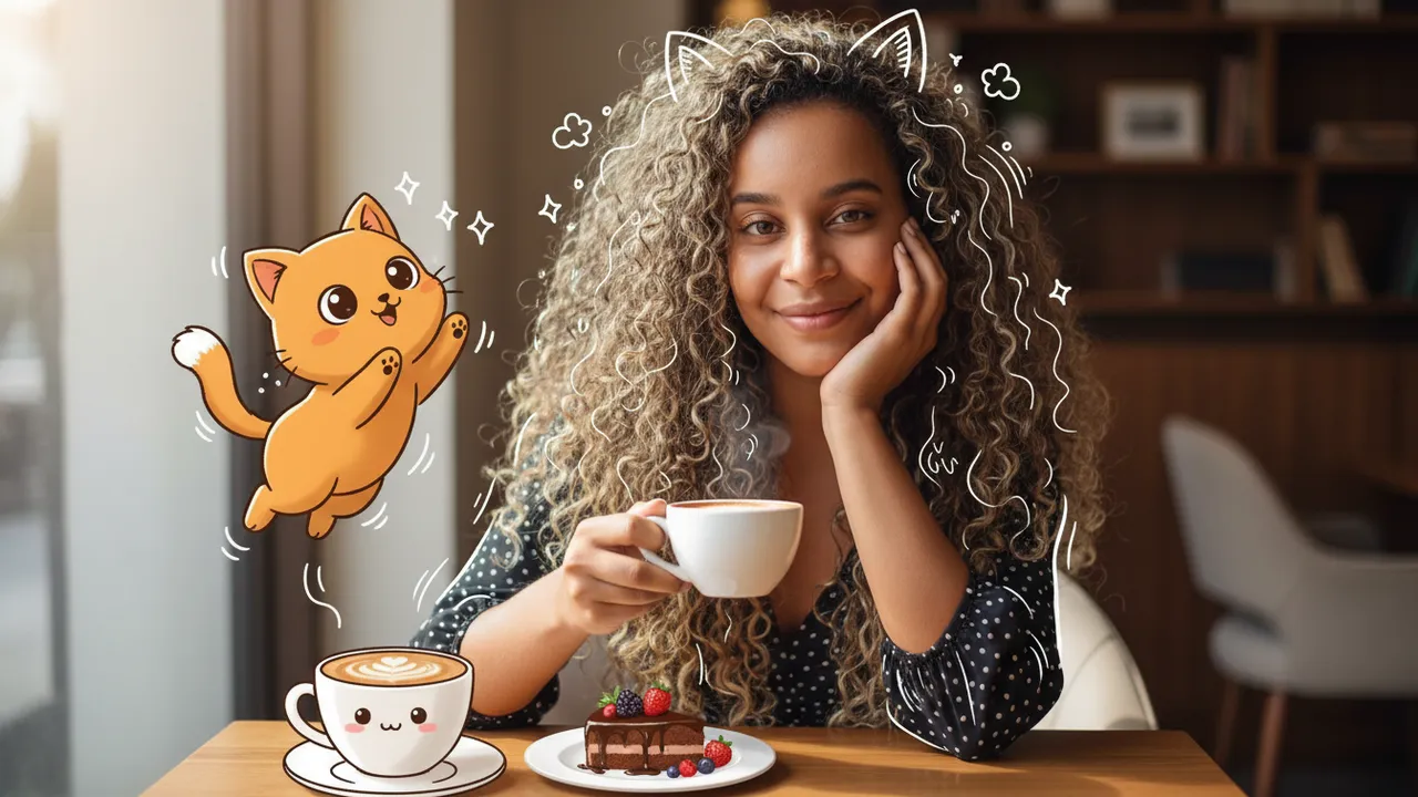 Hyper-Realistic Cozy Indoor Portrait with Kawaii Doodles (No Text)