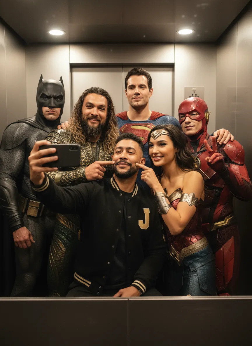 Ultra-Realistic Elevator Selfie with Justice League