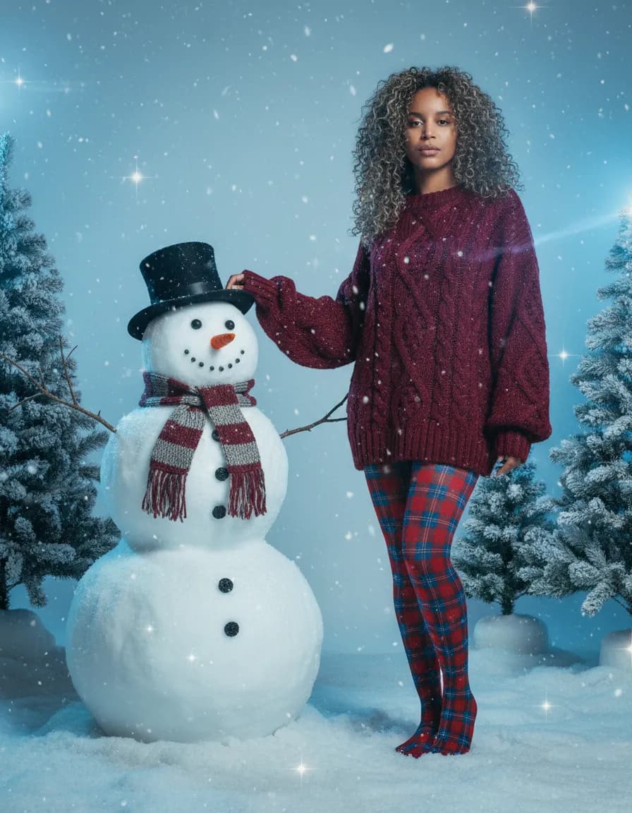 Winter Editorial Fashion Snowman Scene Template