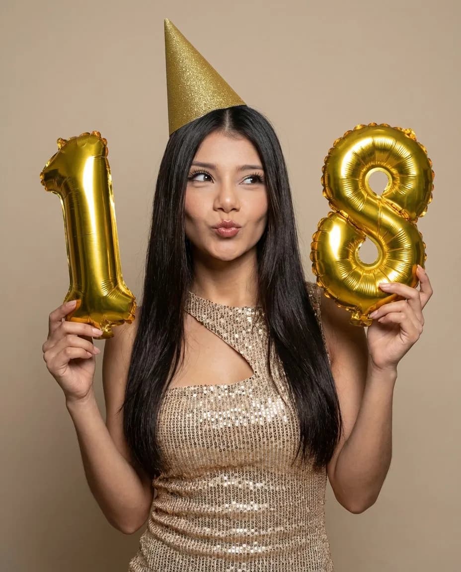 Editorial Photoreal Studio Fashion Portrait, Gold Party Glam
