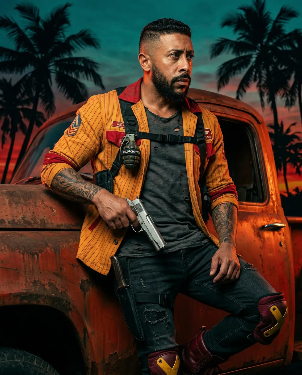 Hyper-Realistic Cinematic Tropical Sunset Male Portrait, 8K