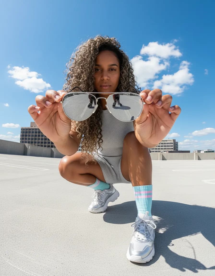 Ultra-Realistic Wide-Angle Rooftop Fashion Editorial Template