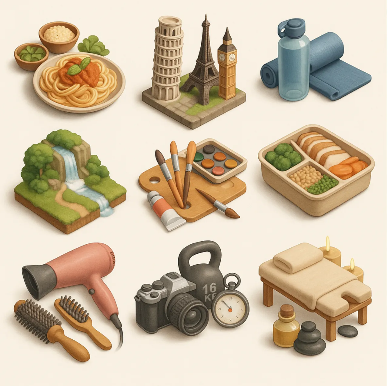 Isometric 3D Lifestyle & Wellness Miniature Icons