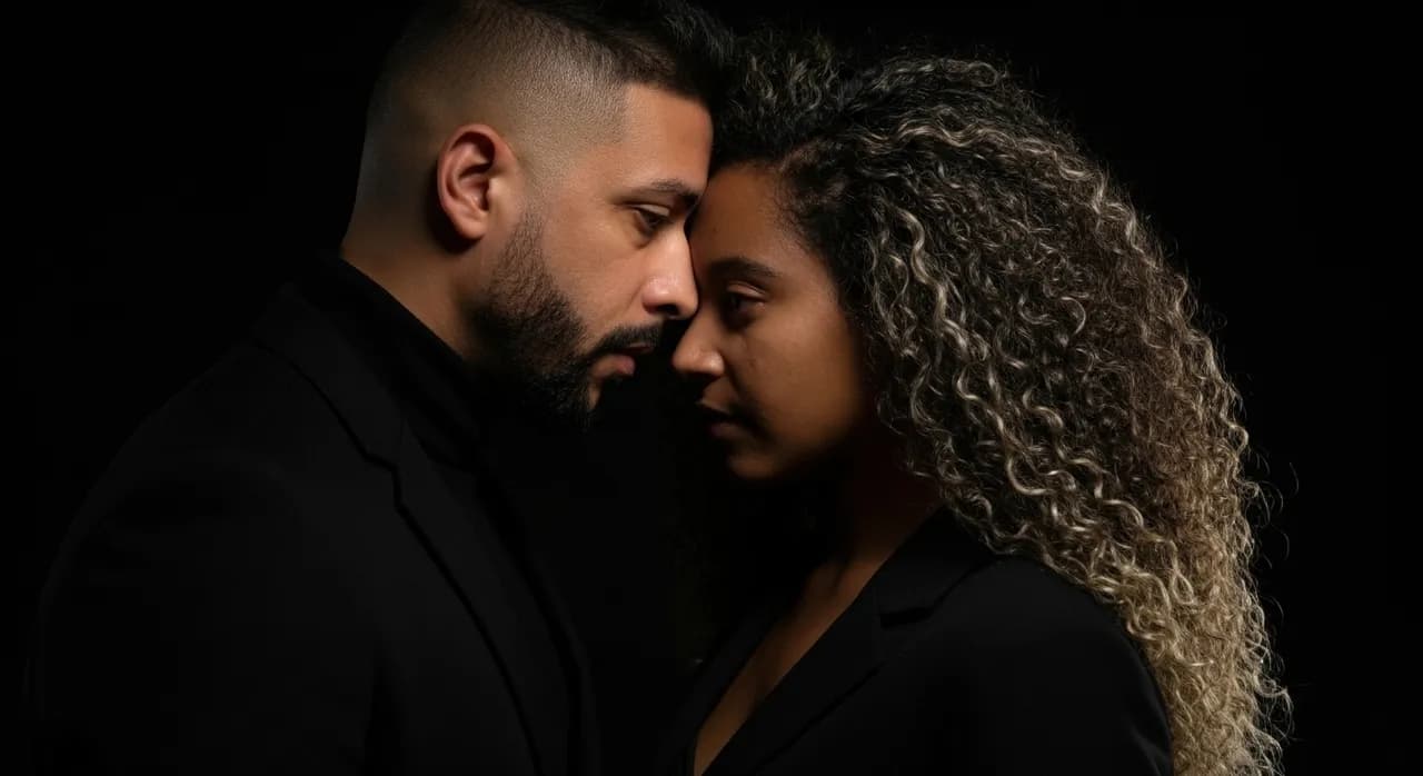 Low-Key Cinematic Black Background Couple Portrait Template
