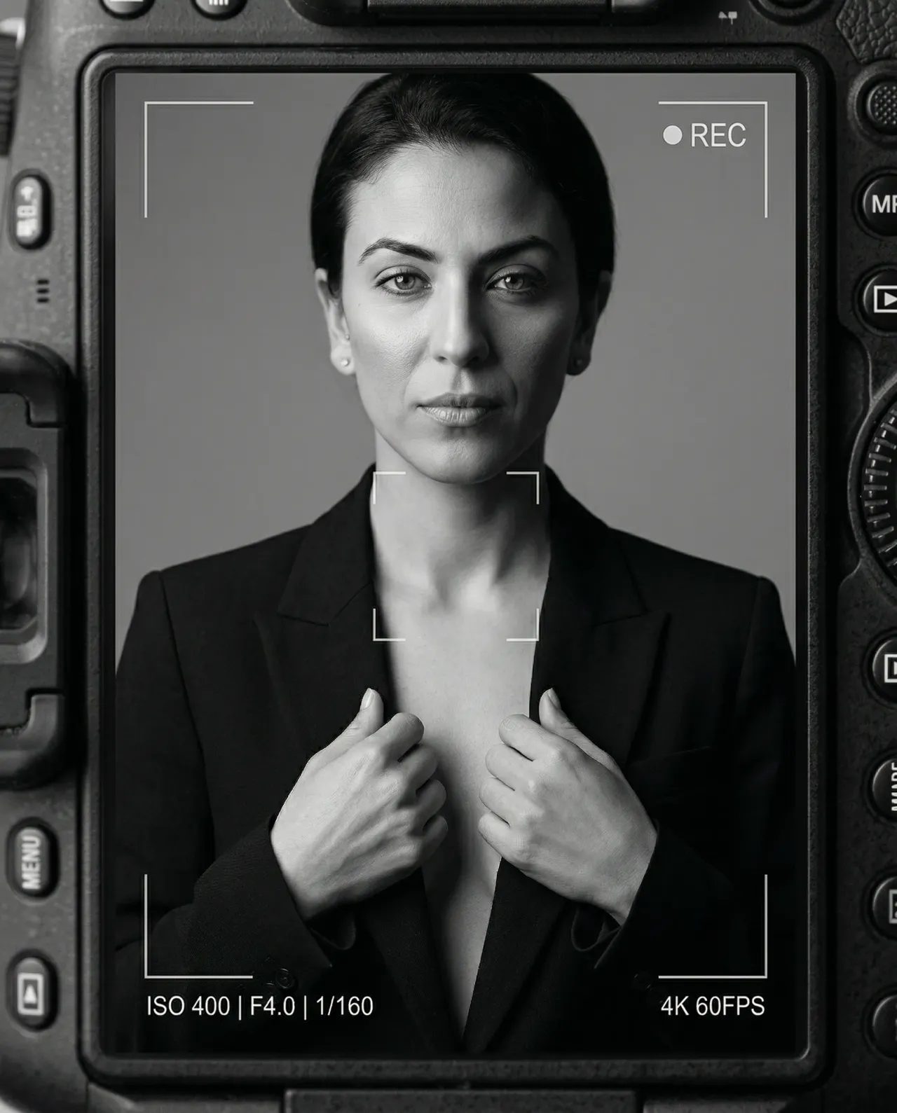 Black and White Camera Screen Editorial Portrait