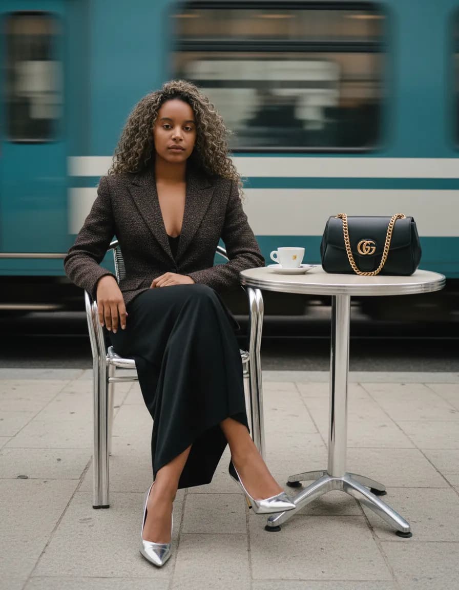 Ultra-Realistic Editorial Street Fashion Café Portrait Template