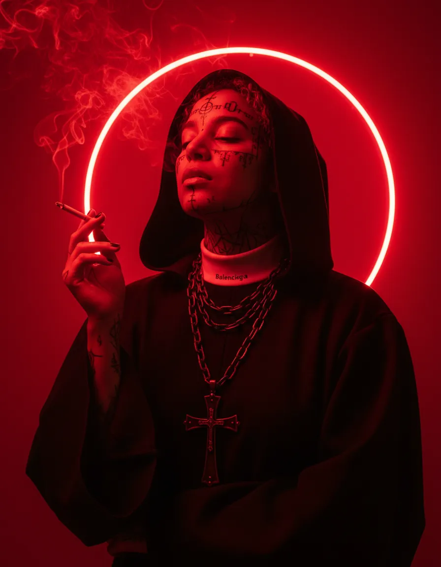 Red Halo Cigarette Nun-Punk Portrait