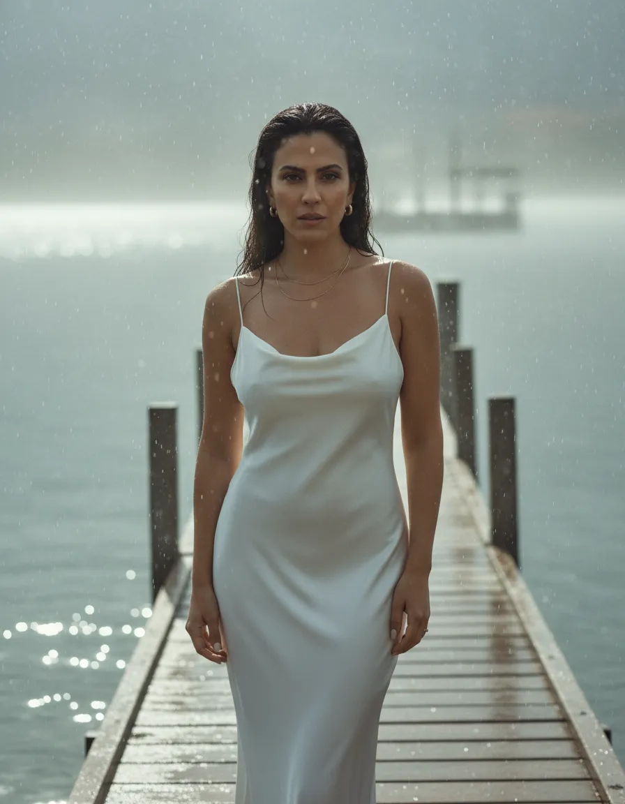 Cinematic Editorial Woman on Foggy Pier Close-Up Template