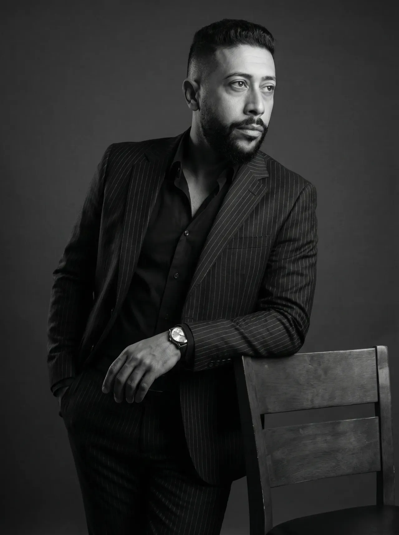 Classic Tailored Black-and-White Editorial Portrait