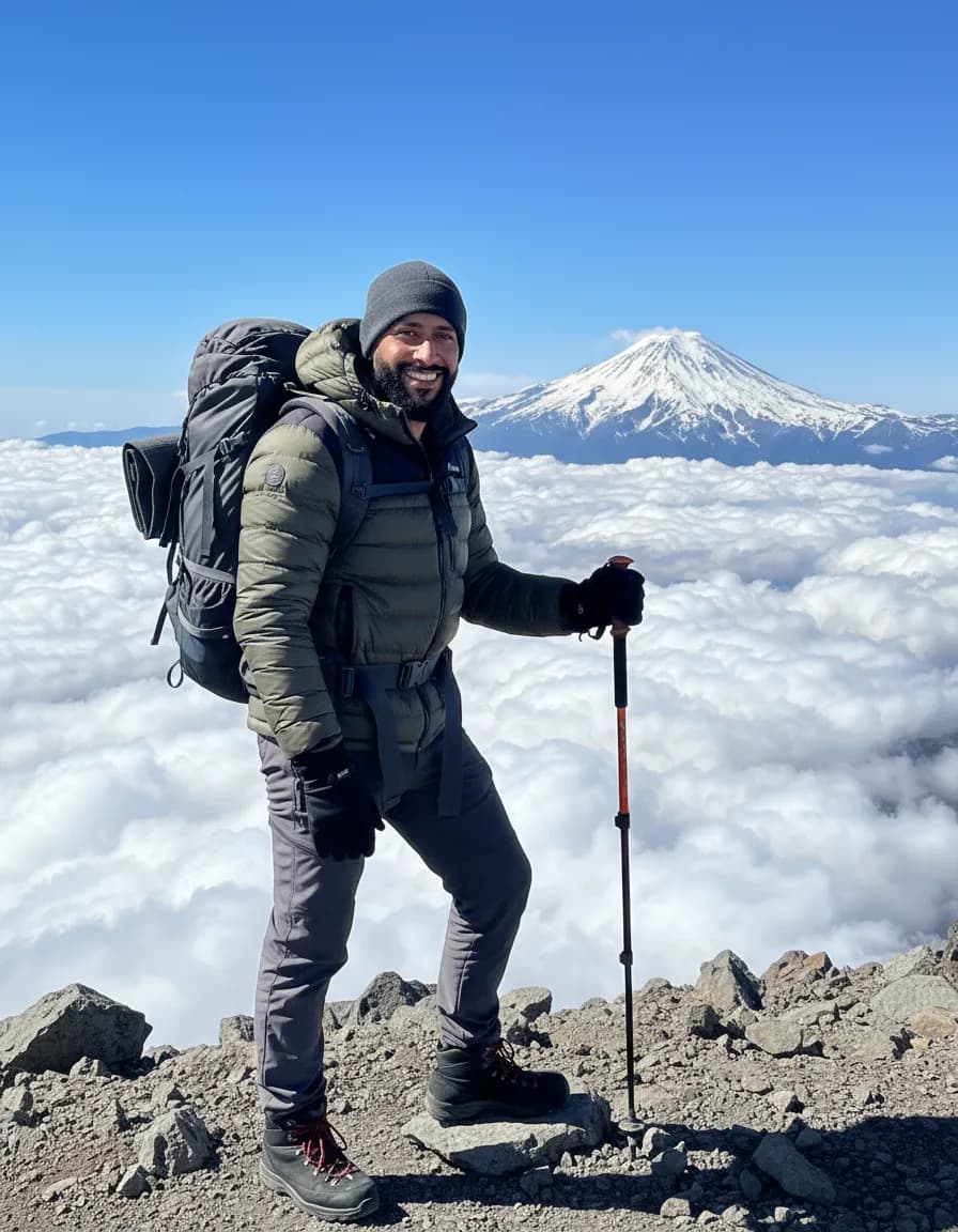 High-Altitude Photorealistic Adventure Portrait