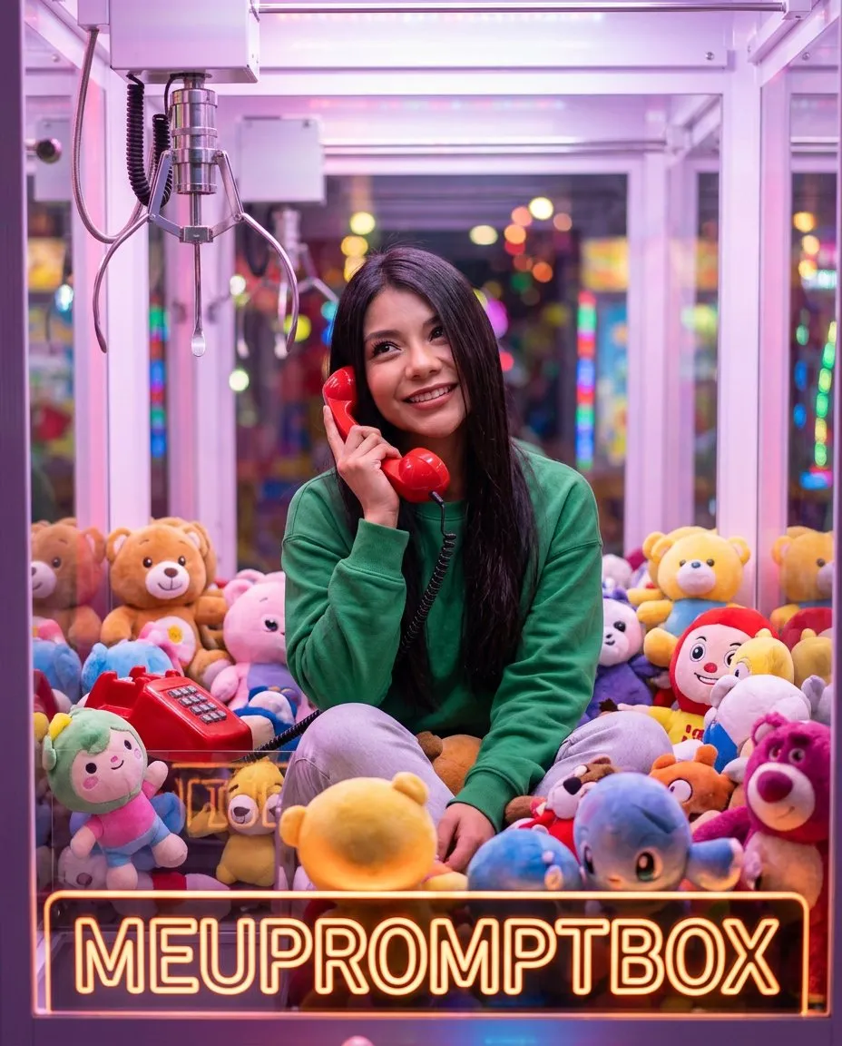 Vertical Arcade Claw Machine Portrait with Vibrant Nostalgic Lighting