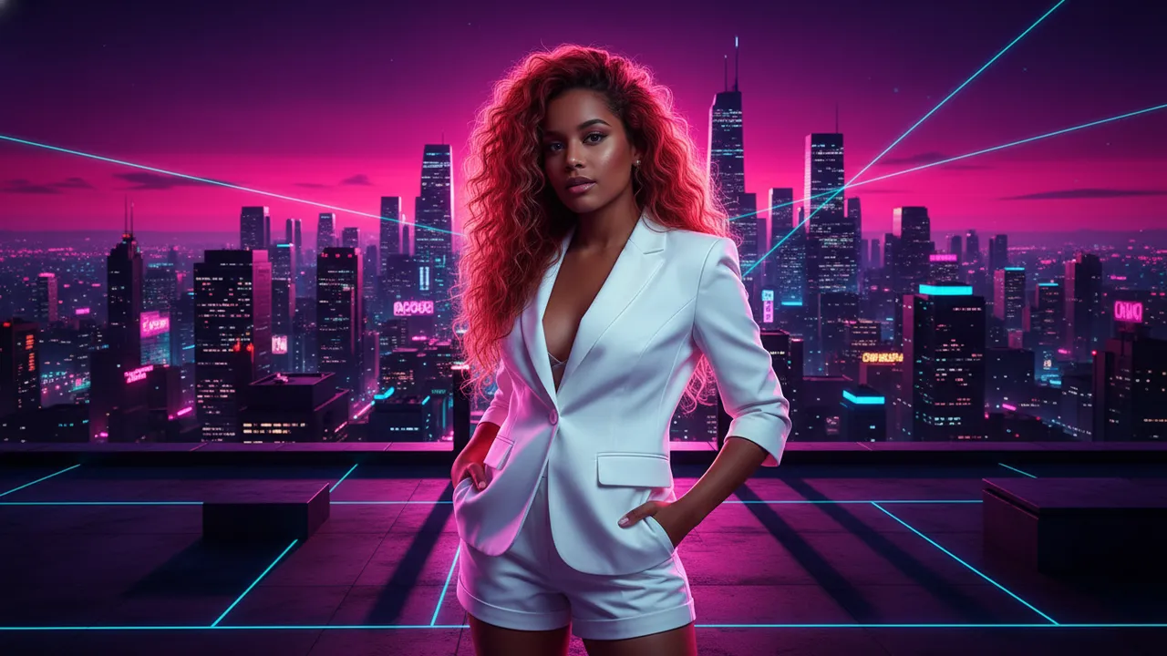 Synthwave Neon Rooftop Fashion Cinematic Portrait Template