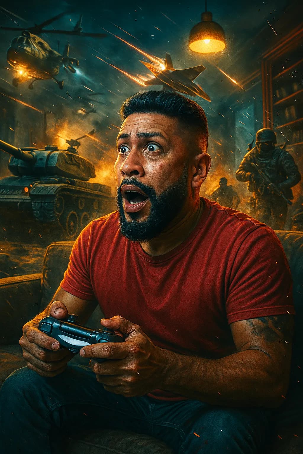 Gamer in Living Room Transformed into PUBG Warzone