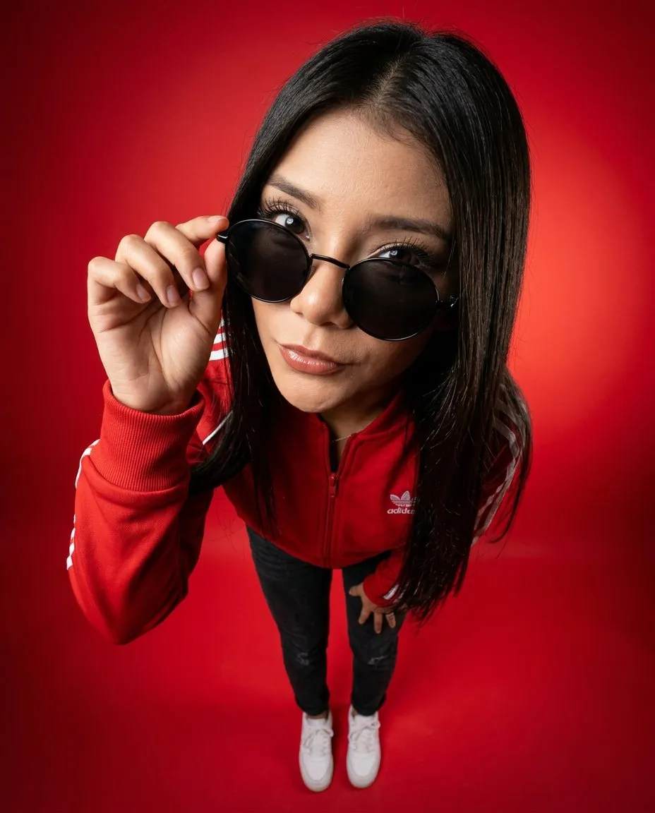 10mm Ultra-Wide Fisheye Portrait with Dramatic Top-Down Lighting