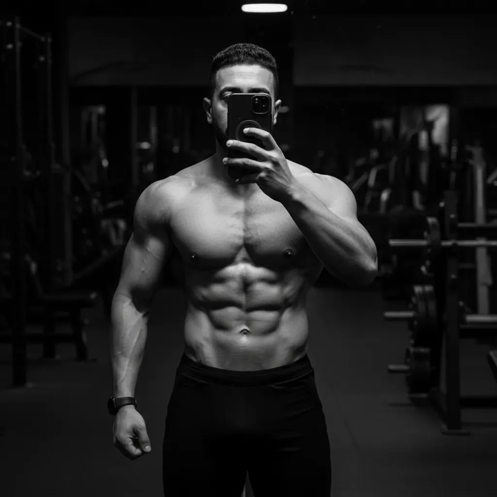 Monochrome Muscular Gym Selfie Portrait