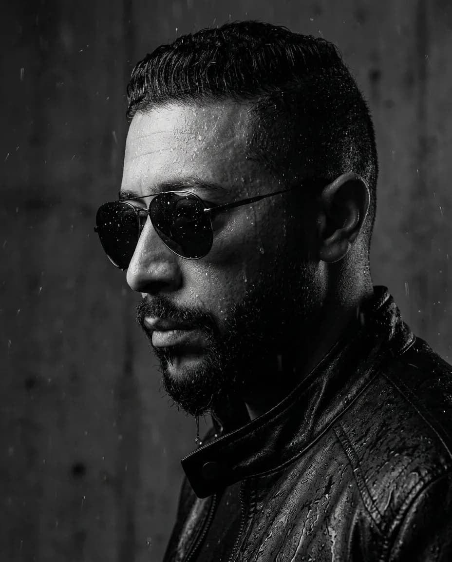 Cinematic Black-and-White Rain-Drenched Portrait Photography