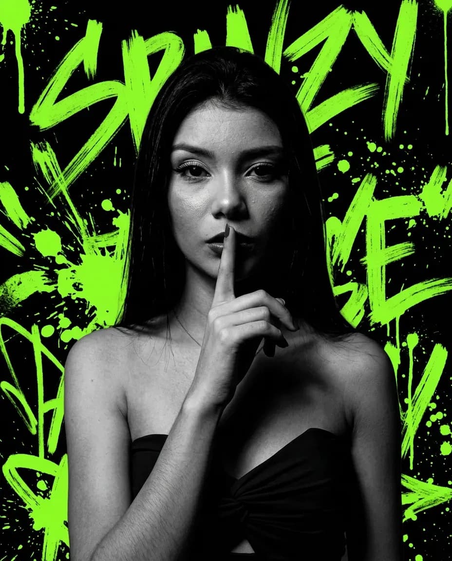 High-Contrast Cinematic Poster with Neon Graffiti