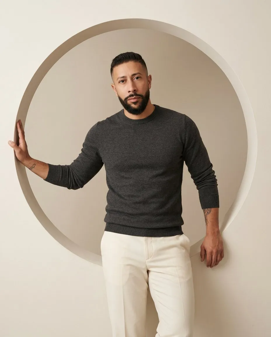 Minimalist Fashion Editorial Portrait in Circular Wall Cutout