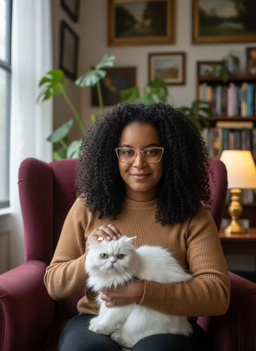 Elegant Cat Owner Portrait with Persian Cat