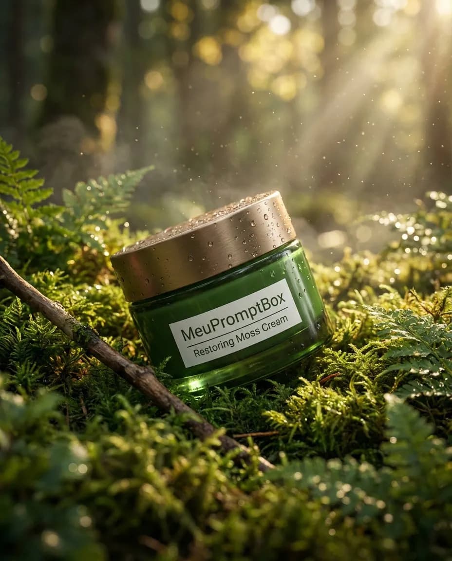 Ultra-Realistic Forest Editorial Skincare Product Macro Photography