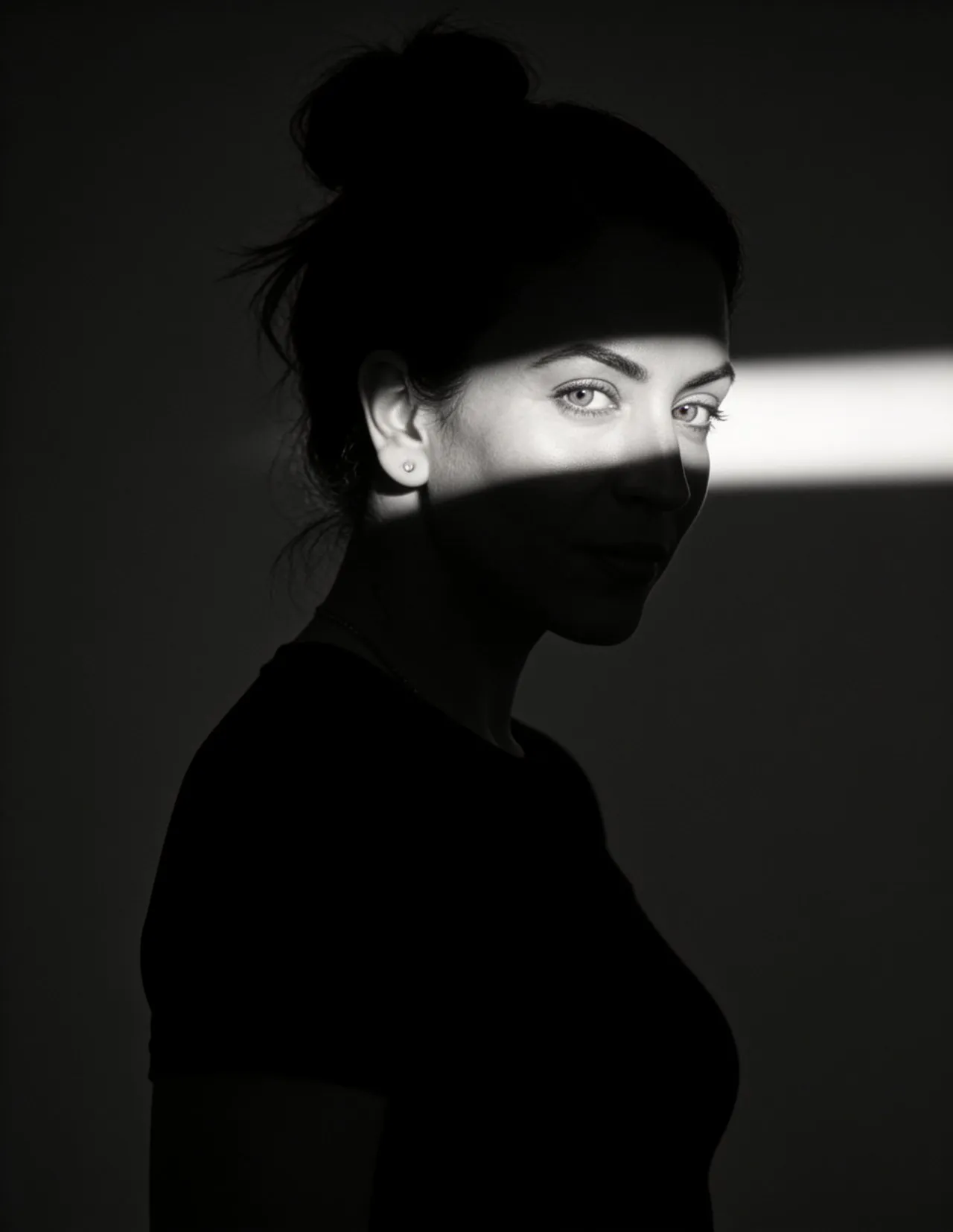 Cinematic Low-Key Black and White Fashion Portrait, Chiaroscuro