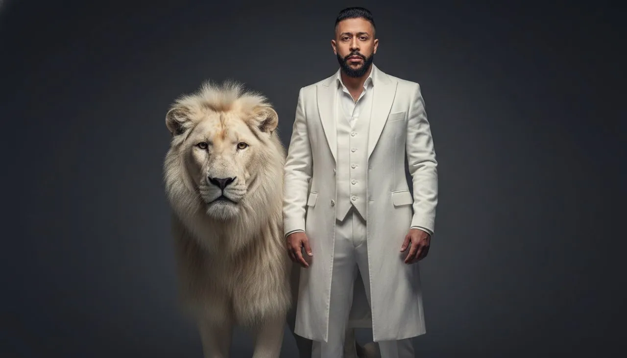 Cinematic Portrait of a Man with a White Lion