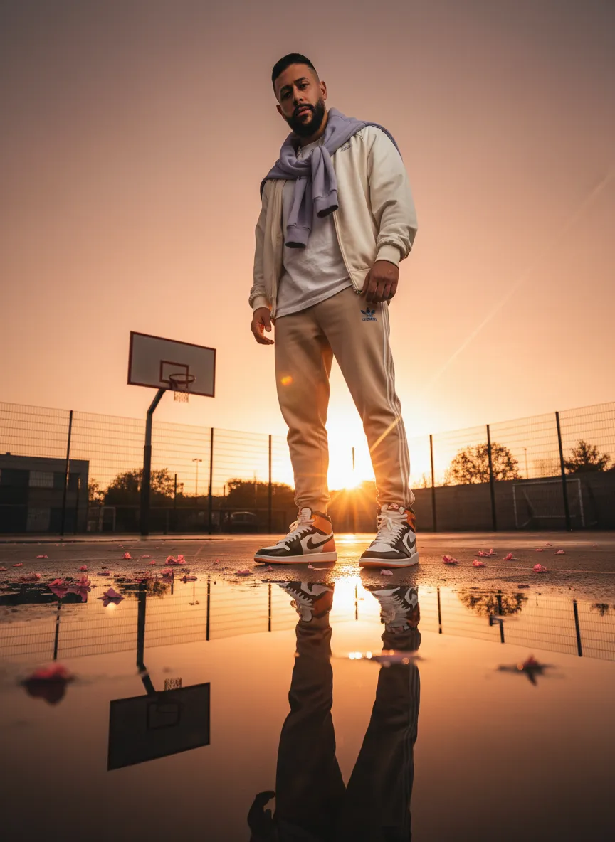 Cinematic Streetwear Basketball Court Shot